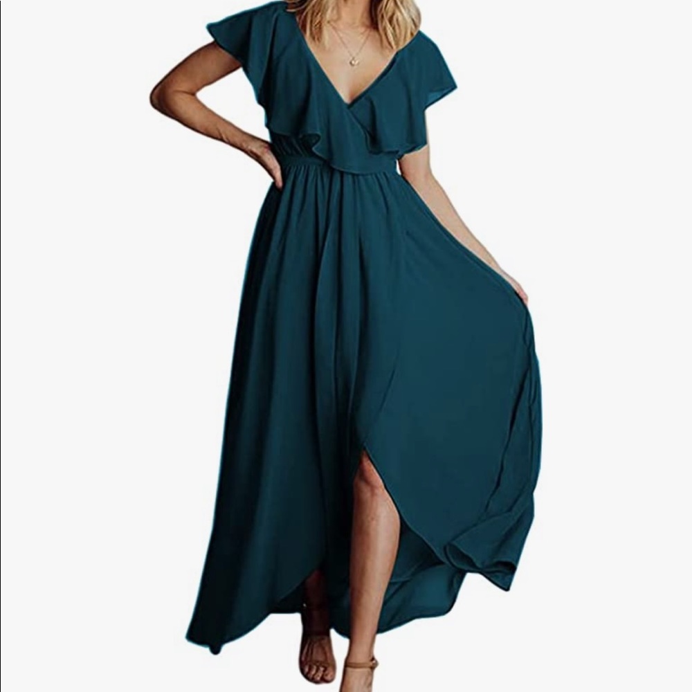 Teal V-Neck Wrap Dress